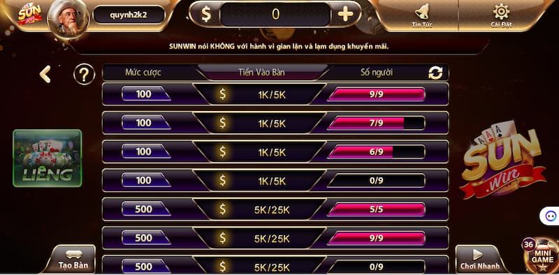 Liêng Sunwin: Đồ họa tuyệt vời, đổi thưởng hấp dẫn 2026 3 Tập hợp bài trong game Liêng Sunwin